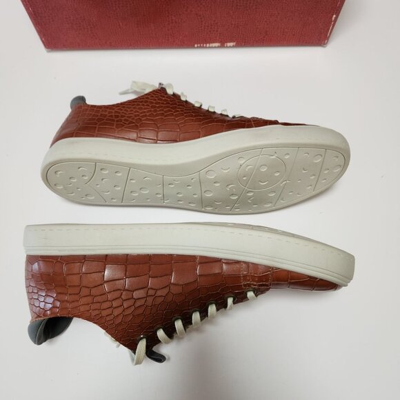 Donald Pliner Prenton BrownEmbossed  Leather Croc Print Sneakers Mens 8 - Picture 7 of 16